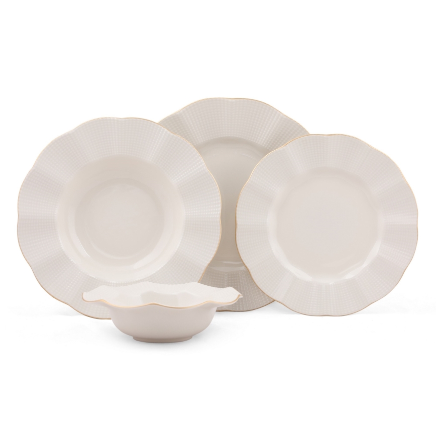 Conjunto de jantar 24 peças branco/dourado/porcelana