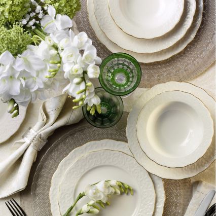 Conjunto de jantar 24 peças branco/dourado/porcelana