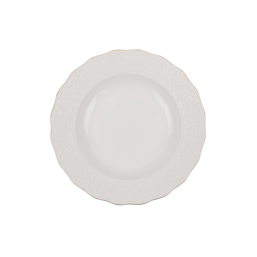 Conjunto de jantar 24 peças branco/dourado/porcelana