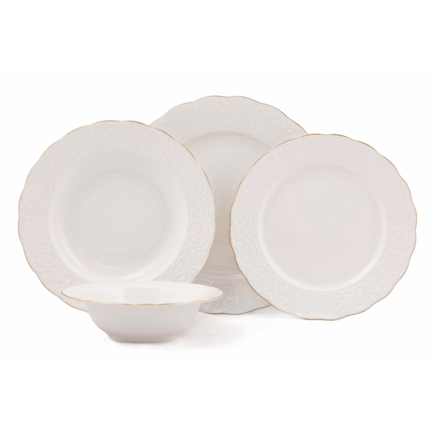 Conjunto de jantar 24 peças branco/dourado/porcelana