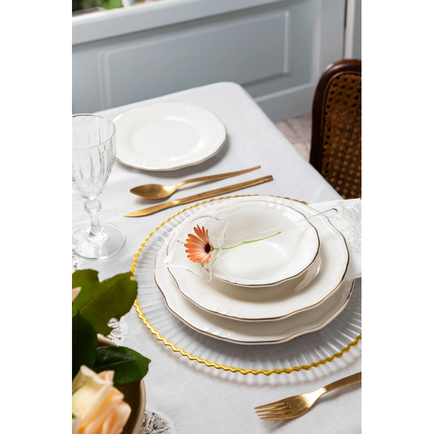 Conjunto de jantar 24 peças branco/dourado/porcelana