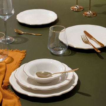 Conjunto de jantar 24 peças branco/dourado/porcelana