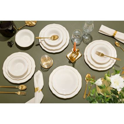 Conjunto de jantar 24 peças branco/dourado/porcelana