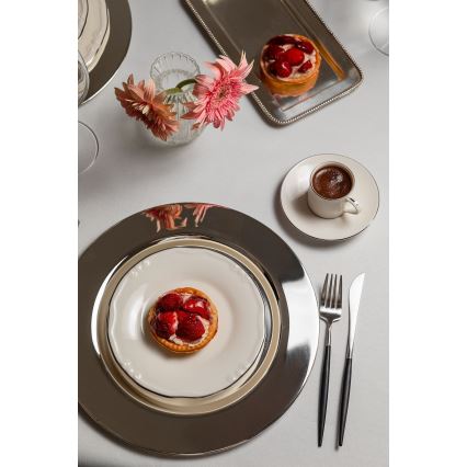 Conjunto de jantar 24 peças, branco/prateado, em porcelana