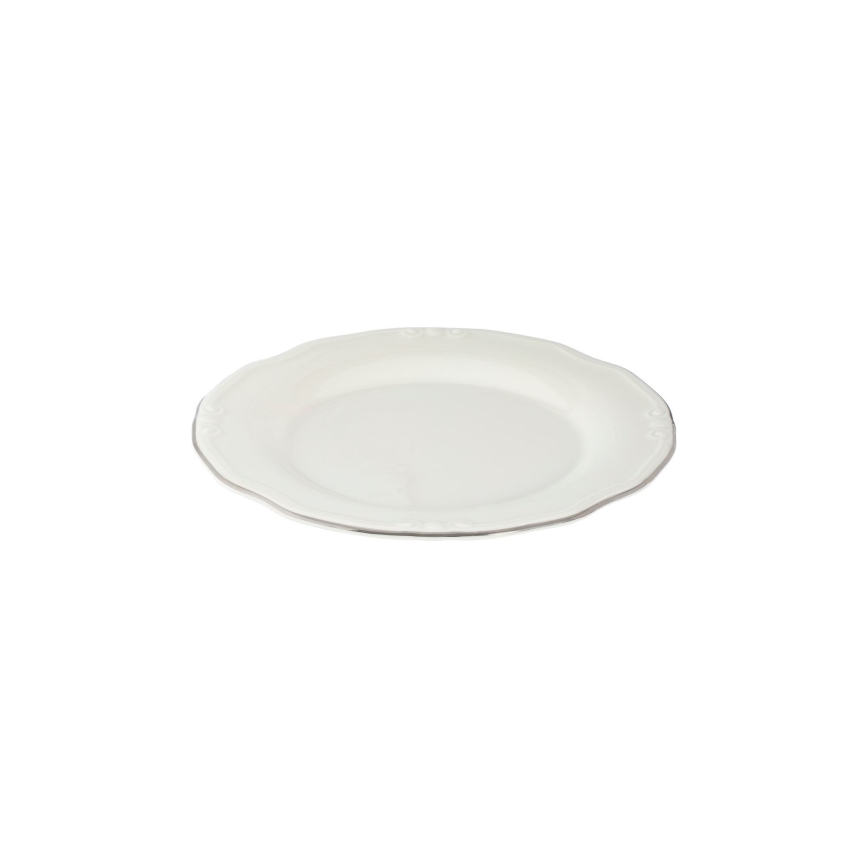 Conjunto de jantar 24 peças, branco/prateado, em porcelana