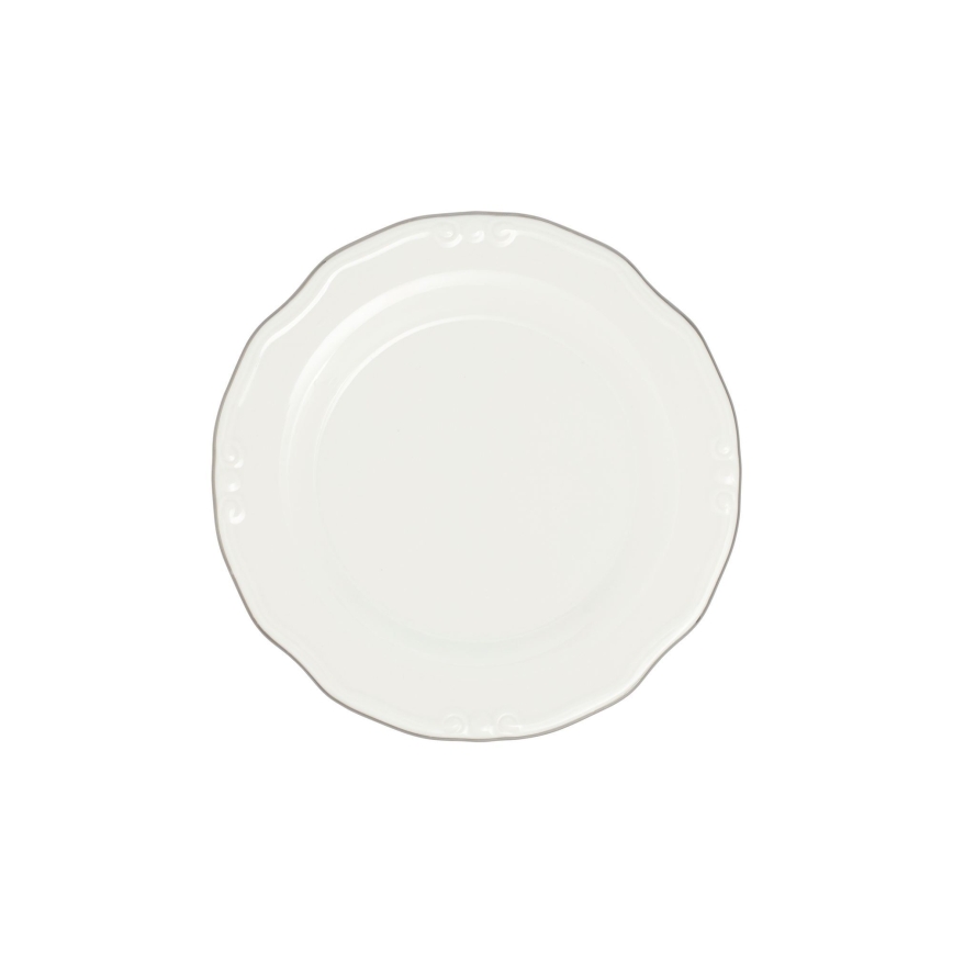 Conjunto de jantar 24 peças, branco/prateado, em porcelana