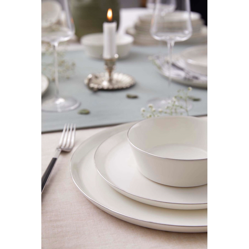 Conjunto de jantar 24 peças branco/prateado/porcelana