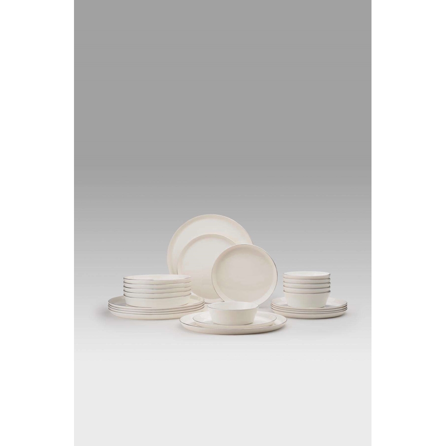 Conjunto de jantar 24 peças branco/prateado/porcelana