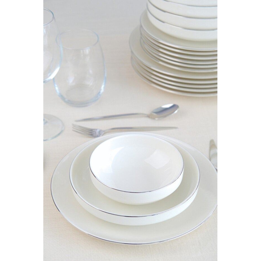 Conjunto de jantar 24 peças branco/prateado/porcelana