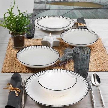 Conjunto de jantar, 24 peças, branco/preto, em porcelana