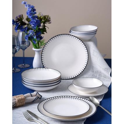 Conjunto de jantar, 24 peças, branco/preto, em porcelana