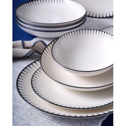 Conjunto de jantar, 24 peças, branco/preto, em porcelana