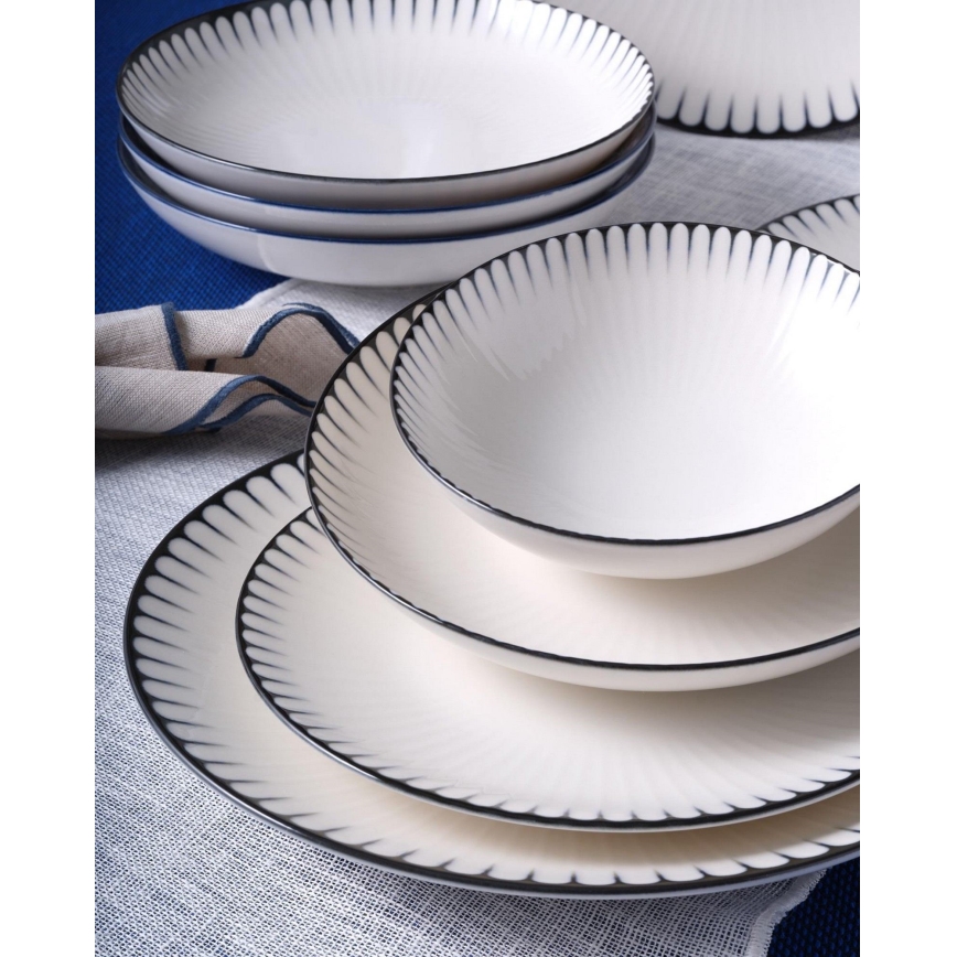 Conjunto de jantar, 24 peças, branco/preto, em porcelana