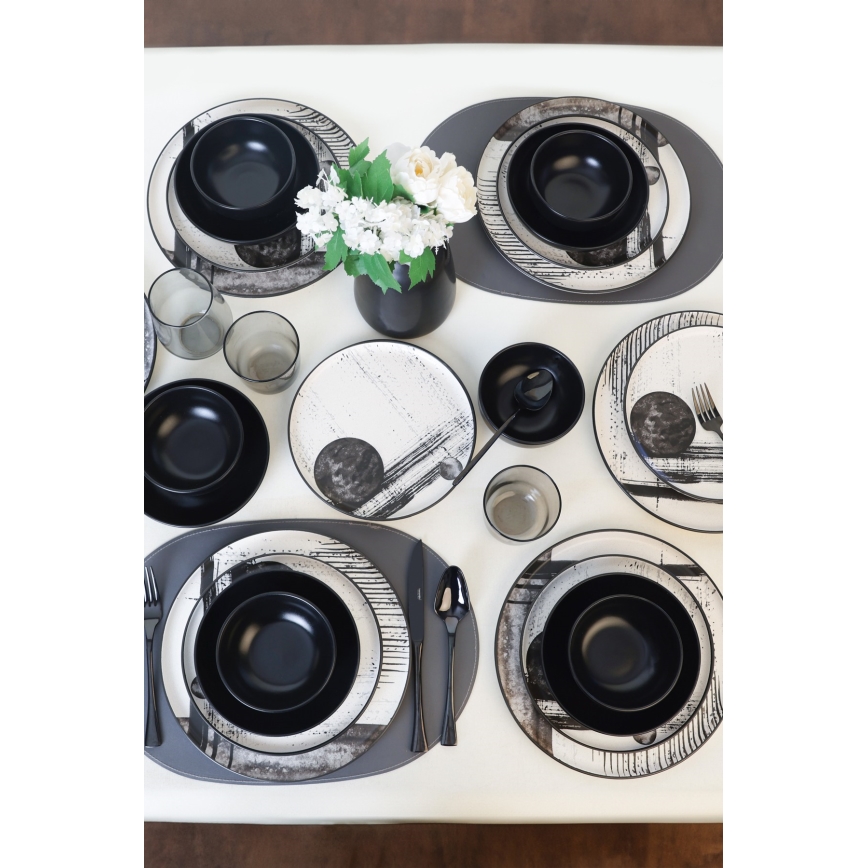 Conjunto de jantar 24 peças branco/preto/grés