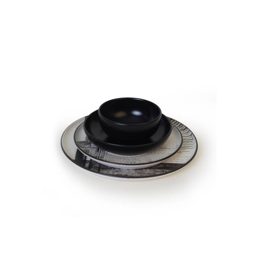 Conjunto de jantar 24 peças branco/preto/grés