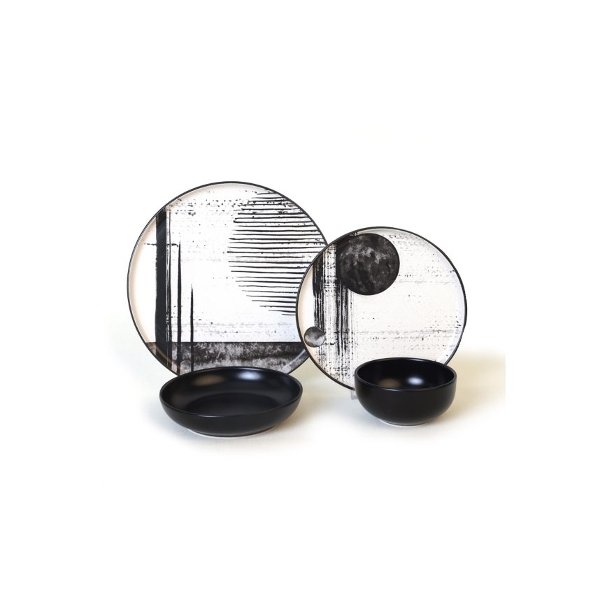 Conjunto de jantar 24 peças branco/preto/grés