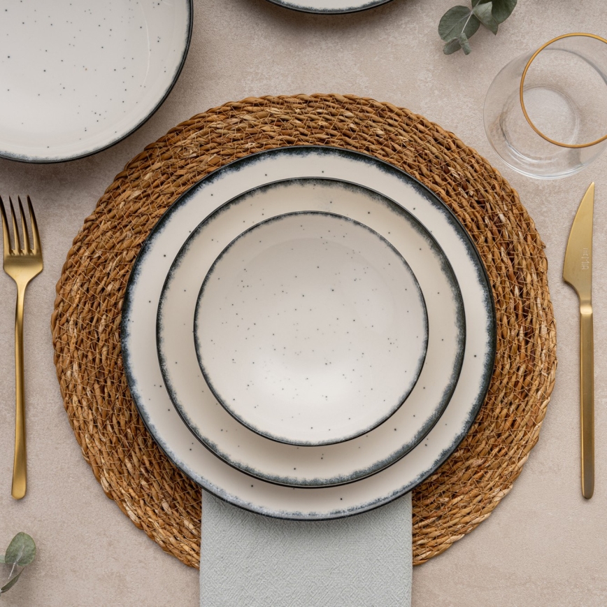 Conjunto de jantar 24 peças branco/preto/porcelana