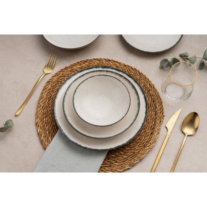 Conjunto de jantar 24 peças branco/preto/porcelana