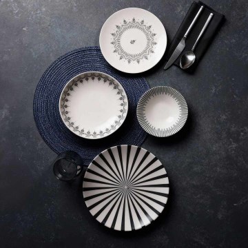 Conjunto de jantar 24 peças branco/preto/porcelana