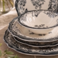 Conjunto de jantar 24 peças branco/preto/porcelana