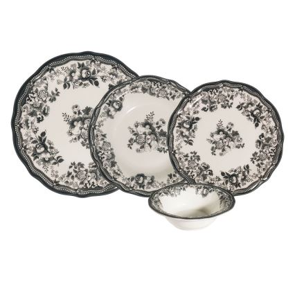 Conjunto de jantar 24 peças branco/preto/porcelana