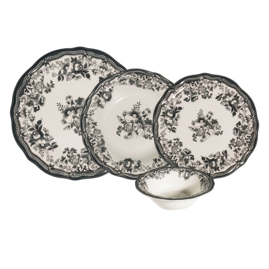 Conjunto de jantar 24 peças branco/preto/porcelana