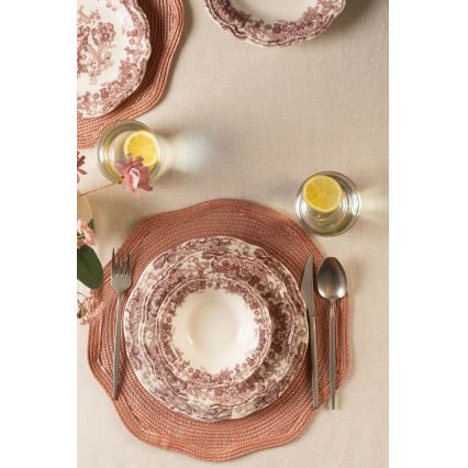 Conjunto de jantar 24 peças, branco/rosa, porcelana