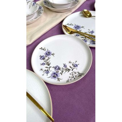 Conjunto de jantar 24 peças branco/roxo em cerâmica