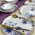 Conjunto de jantar 24 peças, branco/roxo, em cerâmica