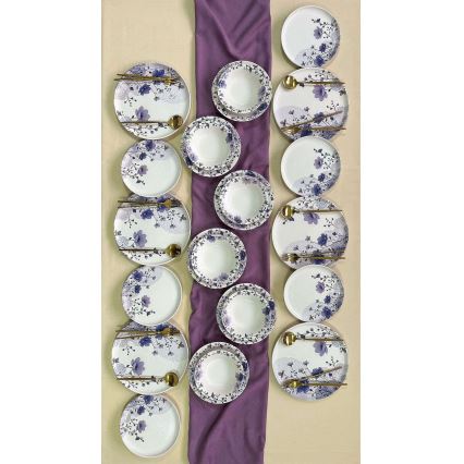 Conjunto de jantar 24 peças, branco/roxo, em cerâmica