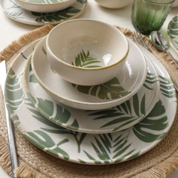 Conjunto de jantar 24 peças branco/verde/cerâmica