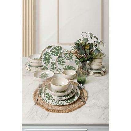 Conjunto de jantar 24 peças branco/verde/cerâmica