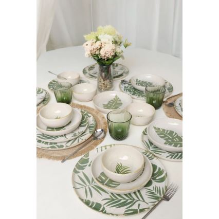 Conjunto de jantar 24 peças branco/verde/cerâmica