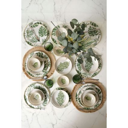Conjunto de jantar 24 peças branco/verde/cerâmica