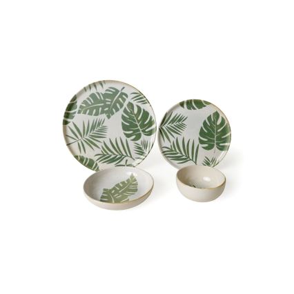 Conjunto de jantar 24 peças branco/verde/cerâmica