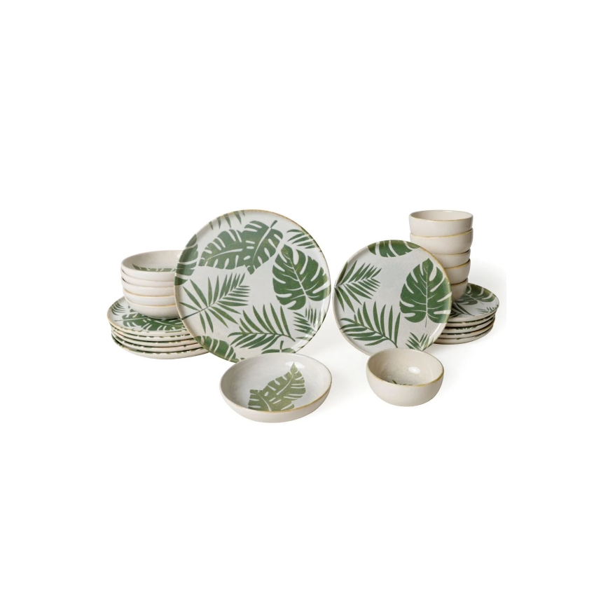Conjunto de jantar 24 peças branco/verde/cerâmica