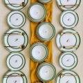 Conjunto de jantar 24 peças branco/verde/dourado em cerâmica