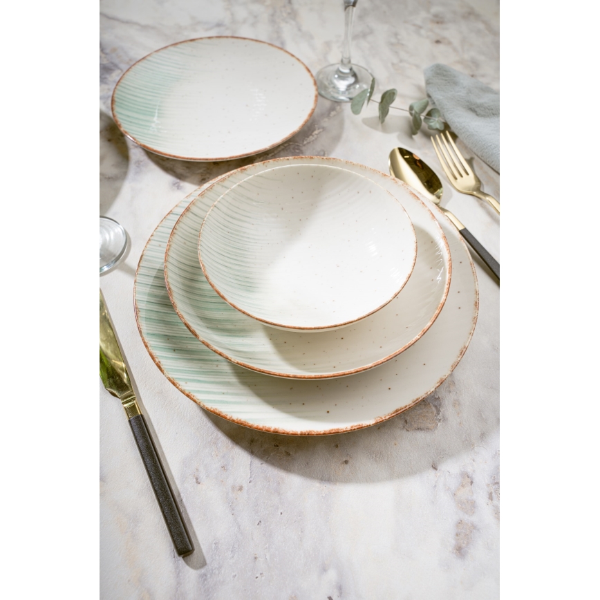 Conjunto de jantar 24 peças branco/verde/porcelana