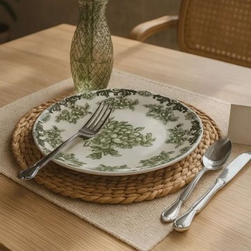 Conjunto de jantar, 24 peças, branco/verde, porcelana