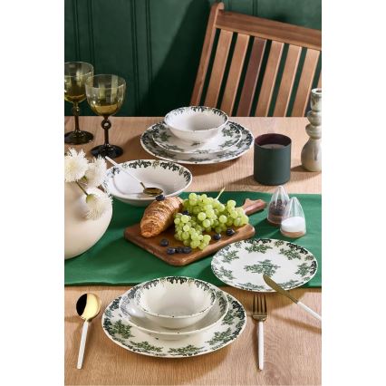 Conjunto de jantar, 24 peças, branco/verde, porcelana
