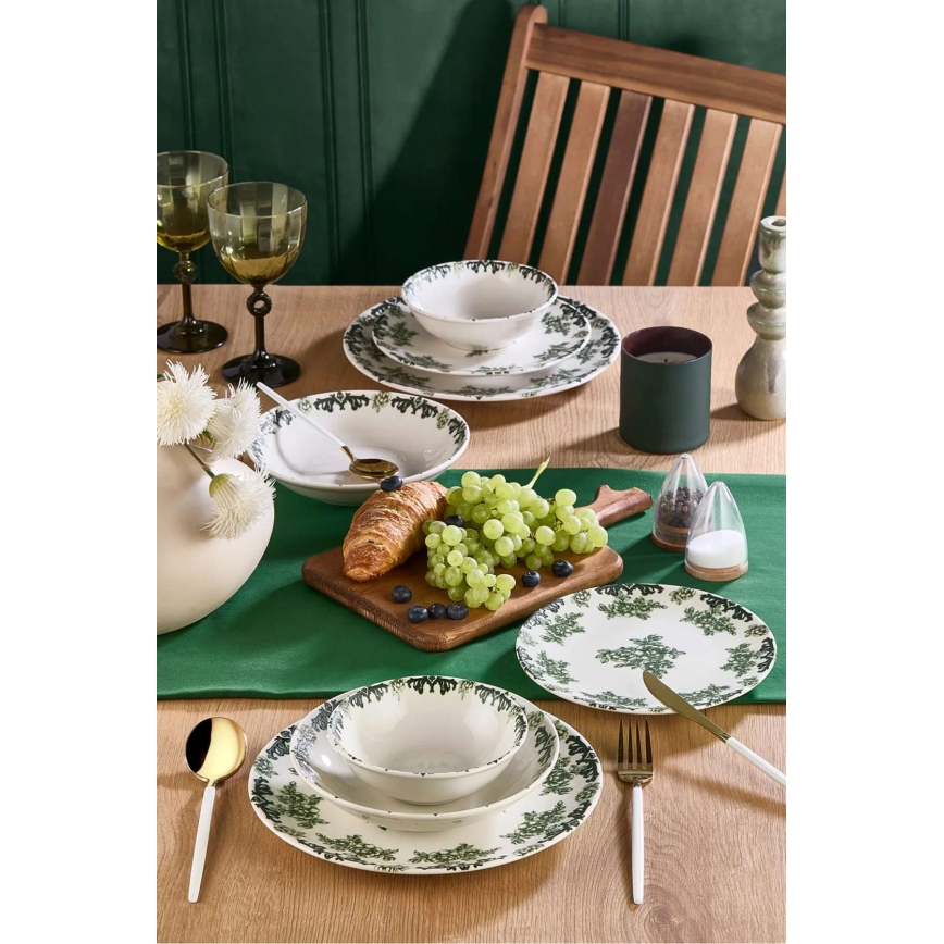 Conjunto de jantar, 24 peças, branco/verde, porcelana