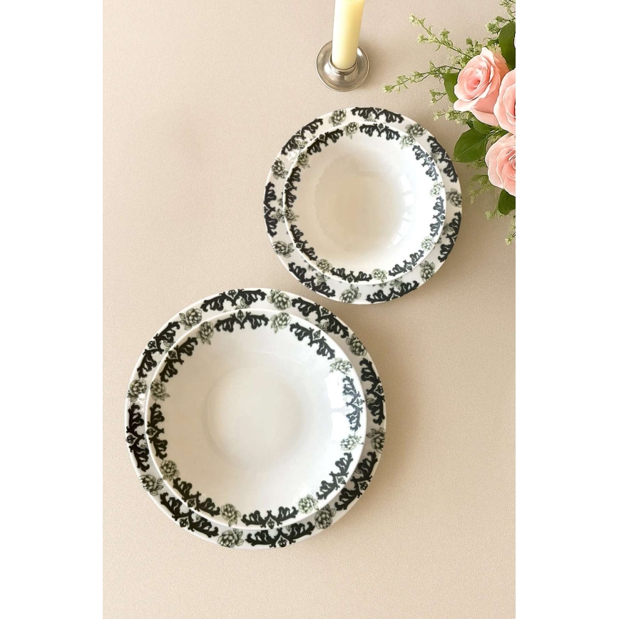 Conjunto de jantar, 24 peças, branco/verde, porcelana