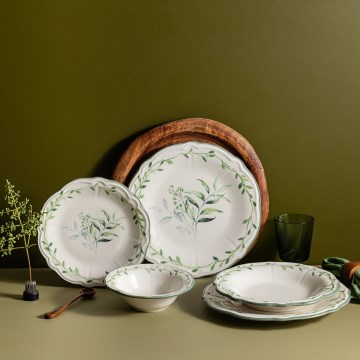 Conjunto de jantar 24 peças branco/verde/porcelana