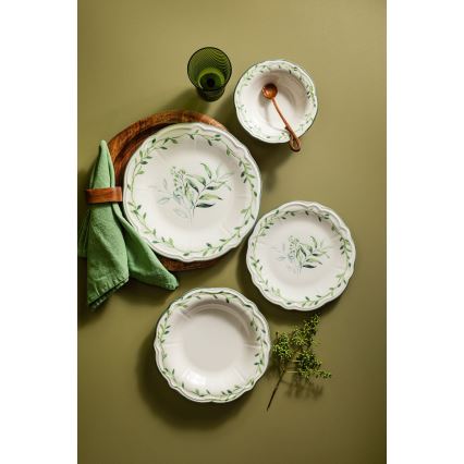 Conjunto de jantar 24 peças branco/verde/porcelana