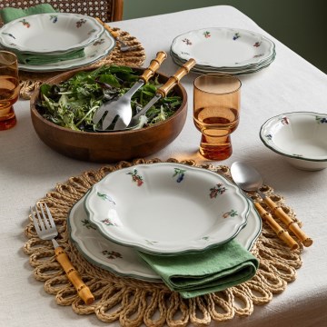 Conjunto de jantar 24 peças branco/verde porcelana