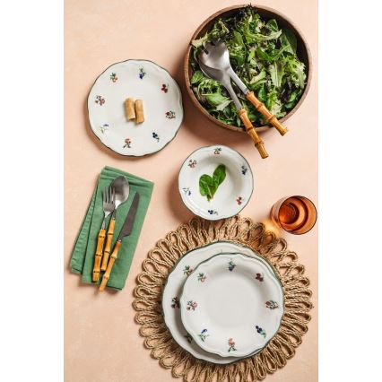 Conjunto de jantar 24 peças branco/verde porcelana