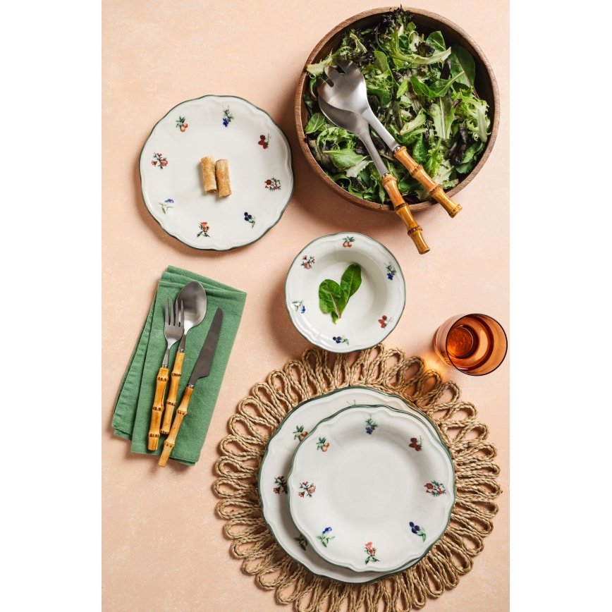 Conjunto de jantar 24 peças branco/verde porcelana