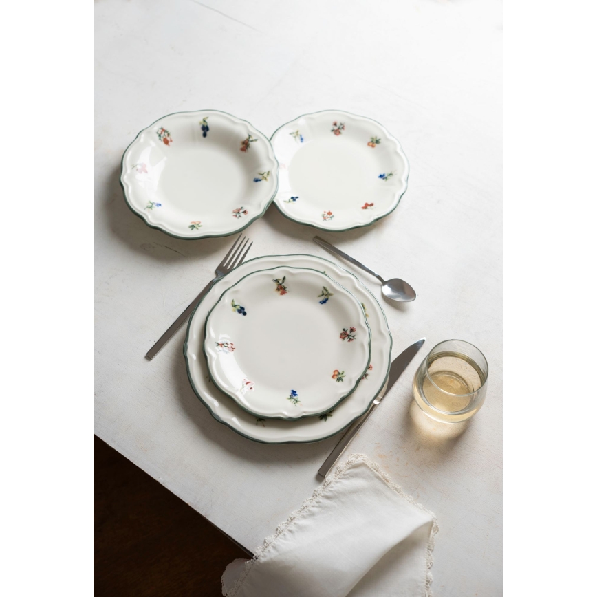 Conjunto de jantar 24 peças branco/verde porcelana