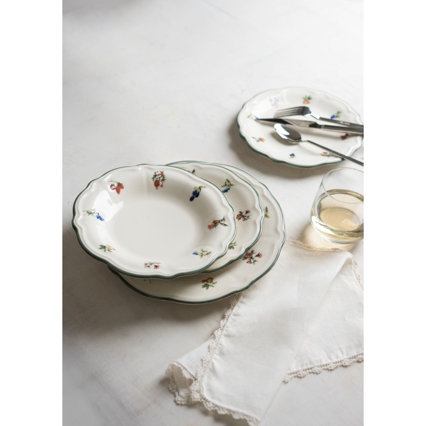 Conjunto de jantar 24 peças branco/verde porcelana