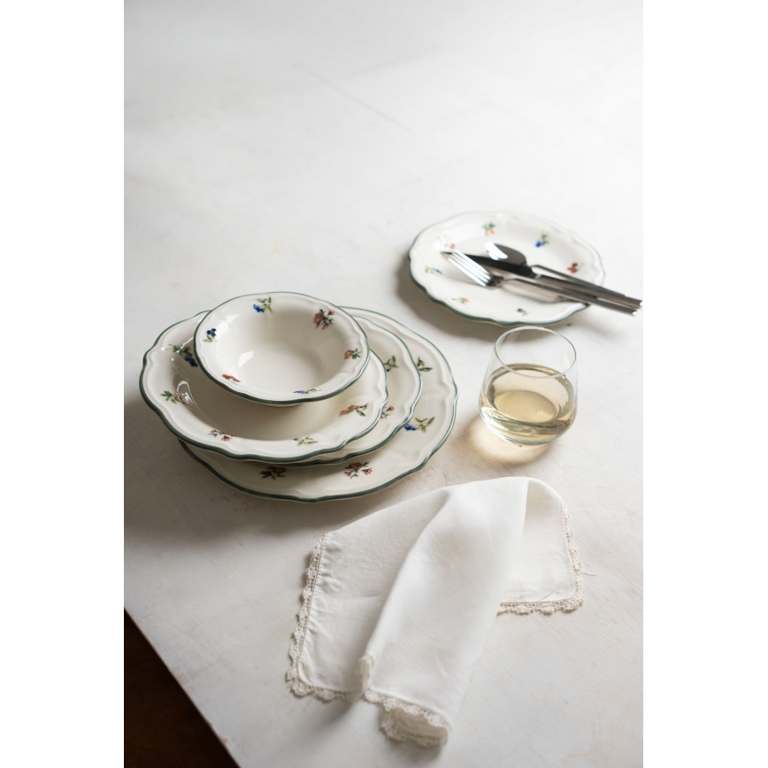 Conjunto de jantar 24 peças branco/verde porcelana